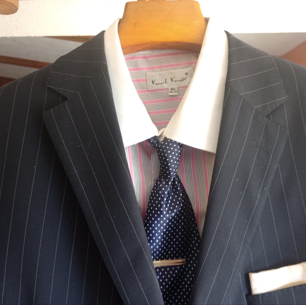 Jack Victor Navy 2Btn/2Vent Pinstripe Suit Size 46L W36 Inseam33
